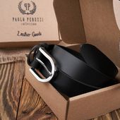 pasek damski skórzany czarny 110 cm ze srebrną klamrą p