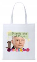 Śmieszny Pis Kaczyński Torba Eco Biała Shopper Z Nadrukiem Ze Zdjęciem