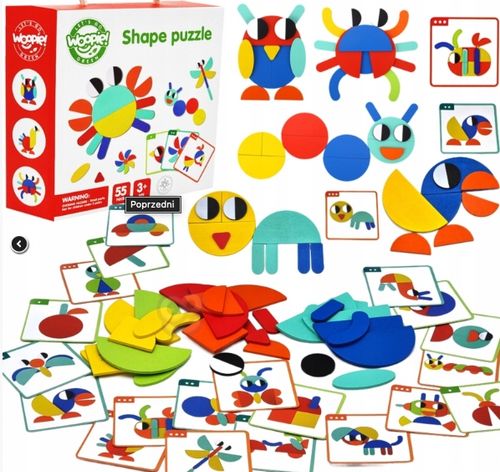 Drewniana Układanka Klocki GRA Karty Zadania EDU 40 Wzorów 50 Elementów na Arena.pl