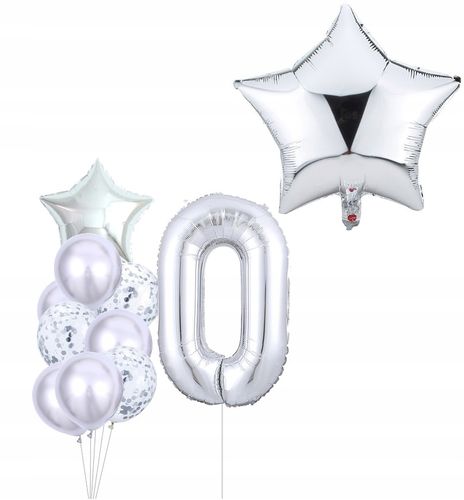 Balony Urodzinowe 10Szt Srebrny Konfetti Litera 0 na Arena.pl