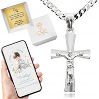 Łańcuszek srebrny 925 pancerka 45cm i krzyżyk prezent komunijny dla chłopca