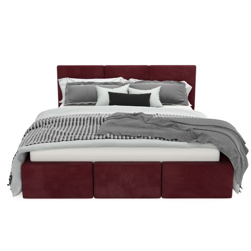 ŁÓŻKO TAPICEROWANE DO SYPIALNI 160x200 ŁÓŻKO PODWÓJNE Z POJEMNIKIEM BORDOWE na Arena.pl