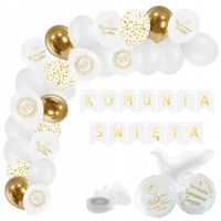 Balony na komunię dekoracje komunijne białe złote baner duży zestaw