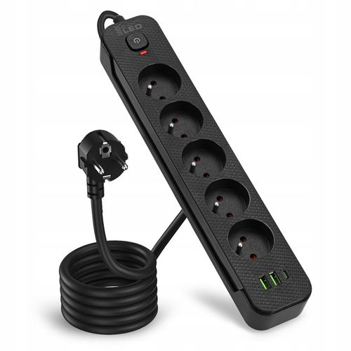 Przedłużacz Listwa Zasilająca Siec 3M 5 Gniazd 230V + 3X USB Ładowarka na Arena.pl