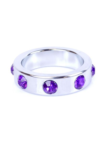 Pierścień-Metal Cock Ring with Purple Diamonds Large zdjęcie 4