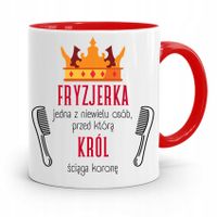 Kubek Czerwony Fryzjerki Król Ściąga Koronę Z Nadrukiem Ze Zdjęciem