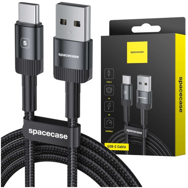 Spacecase Usb-C Cable 1M 3A Black zdjęcie 1