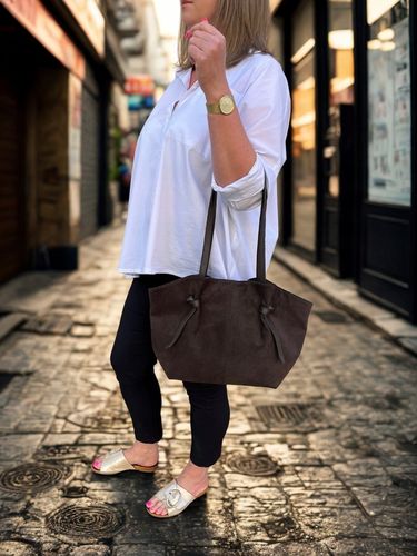 Czekoladowa torebka zamszowa shopper brąz SKÓRA ZAMSZ NATURALNY Vera Pelle na Arena.pl