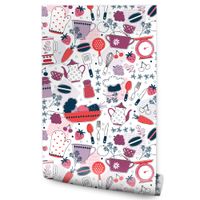 Tapeta Do Kuchni Garnki Słodycze Owoce Warzywa Styl Vintage Abstrakcja