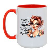 KUBEK "I'M NOT ALWAYS BITCH. SOMETIMES I'M ASLEEP" Wzór - Duży Biało-Czerwony 450 ml