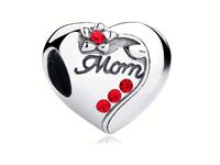 Rodowany srebrny charms do pandora serce heart mama mother mum cyrkonie srebro 925 BEAD097