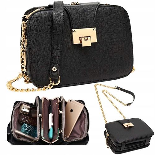 Torebka Damska KUFEREK Czarna Pojemna Elegancka na Łańcuszku Usztywniana na Arena.pl