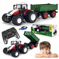 TRAKTOR Z PRZYCZEPĄ zdalnie STEROWANY CIĄGNIK dla dzieci ŚWIATŁA akumulator