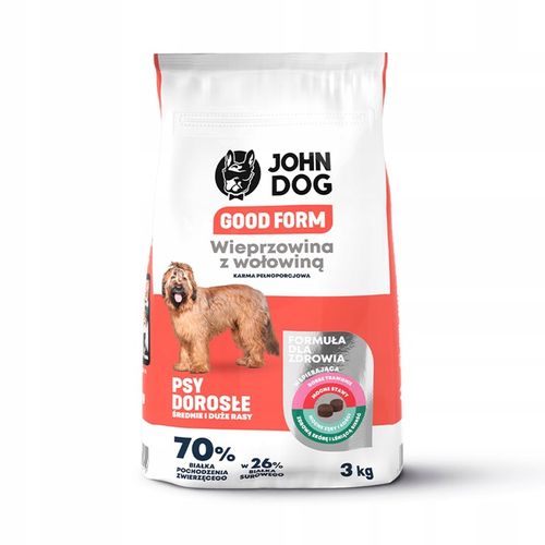 John Dog GOOD FORM ADULT Wieprzowina z Wołowiną 3kg Średnie i Duże Rasy na Arena.pl