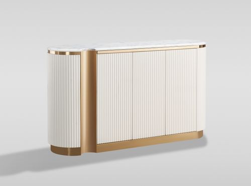 Ryflowana komoda biała złota Nutris Glamour Premium z blatem marmurowym 158 na Arena.pl