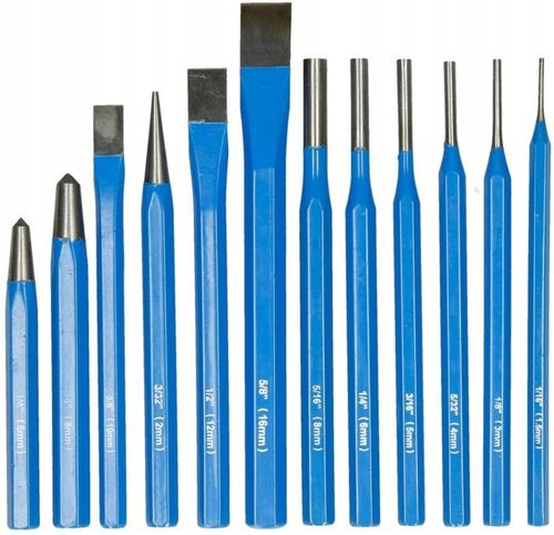 ZESTAW PUNKTAKÓW, PRZECINAKÓW I WYBIJAKÓW 12 ELEMENTÓW STAL CrV na Arena.pl