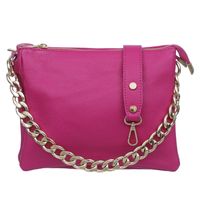 VERA PELLE torebka damska skórzana listonoszka z łańcuchem V536 fuksja