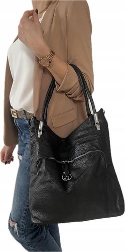 Torebka damska worek skóra ekologiczna czarna codzienna na Arena.pl