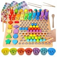 Układanka Kulki Drewniane Sorter Klocki Drewniana Gra Rybki Łowienie Rybek