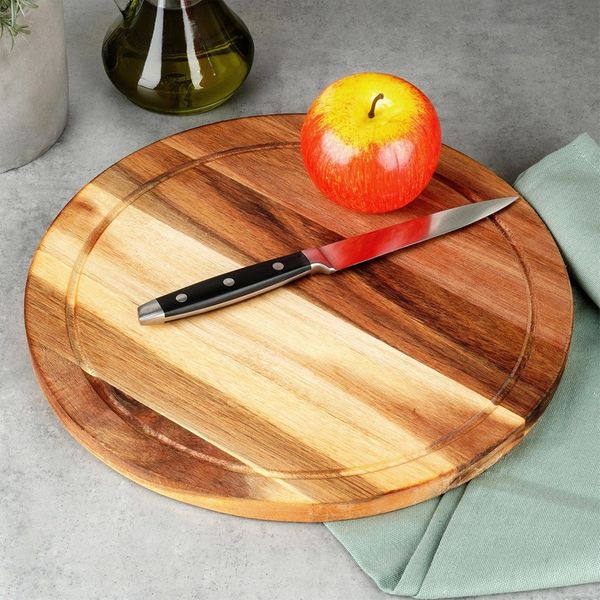 Deska Kuchenna do Krojenia Serwowania Drewniana Okrągła Akacja 30 cm zdjęcie 3