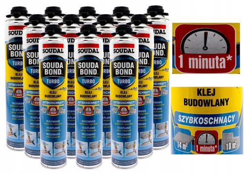 12x Soudal Soudabond Turbo Szybkoschnący Minuta Pianoklej Budowlany 750ml na Arena.pl