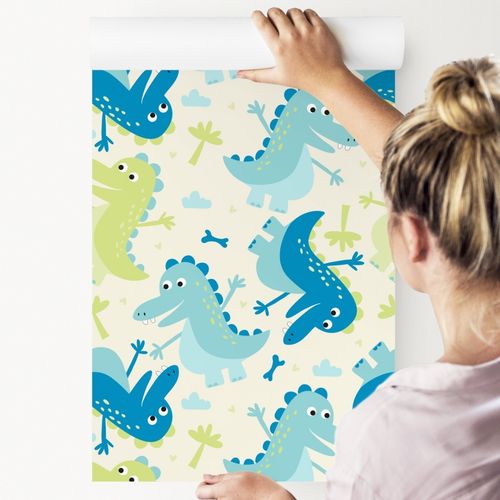 Tapeta Ścienna Dla Dzieci DINOZAURY Drzewa Chmurki na Arena.pl