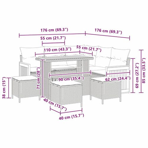 Zestaw Sof na Ogród z poduszką 9 pcs Szary 110 x 55 x 71 cm na Arena.pl