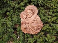 Płaskorzeźba drewniana na prezent obraz na ściane Święty Józef 30 cm