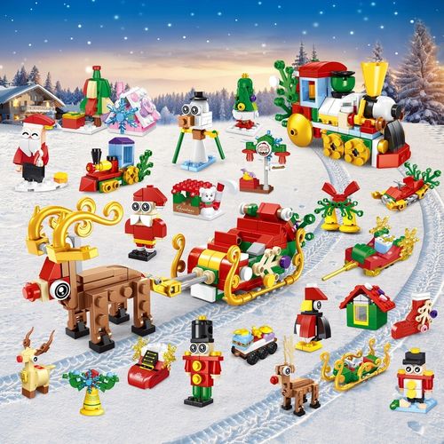 KALENDARZ ADWENTOWY DLA DZIECI KLOCKI ŚWIĄTECZNE 50w1 MIKOLAJ FIGURKA 609el na Arena.pl