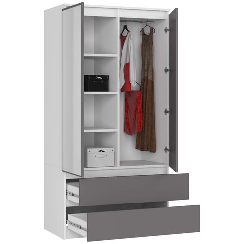 Szafa S 90 cm 2 drzwi 2 szuflady 2 lustra - biała-grafit szary na Arena.pl