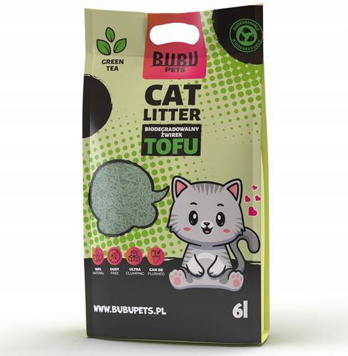 Żwirek Tofu dla Kotów ZIELONA HERBATA BuBu Pets 2,5kg zbrylający biodegrad na Arena.pl