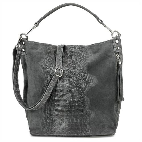 VERA PELLE torebka zamszowa worek kroko z paskiem na ramię V476 c.szara na Arena.pl