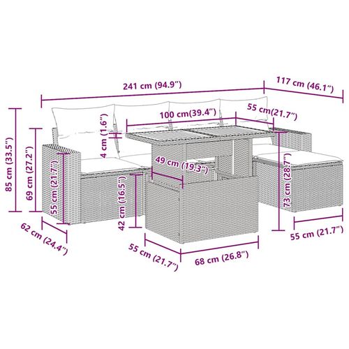 6-cz. zestaw mebli ogrodowych z poduszkami, szary, polirattan na Arena.pl