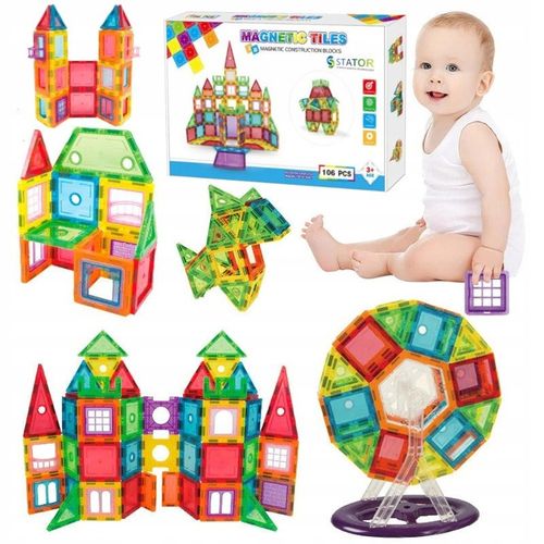 DUŻE KLOCKI MAGNETYCZNE KONSTRUKCYJNE 3D PANELE MAGNETIC TILES 106 elem. A na Arena.pl