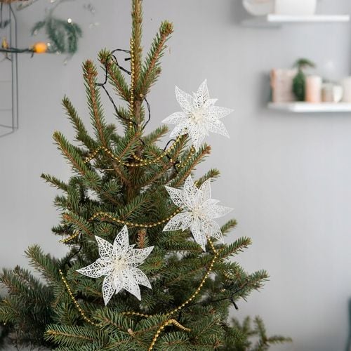 OZDOBY ŚWIĄTECZNE NA CHOINKĘ KWIAT Z KLIPSEM BIAŁY z brokatem na Arena.pl