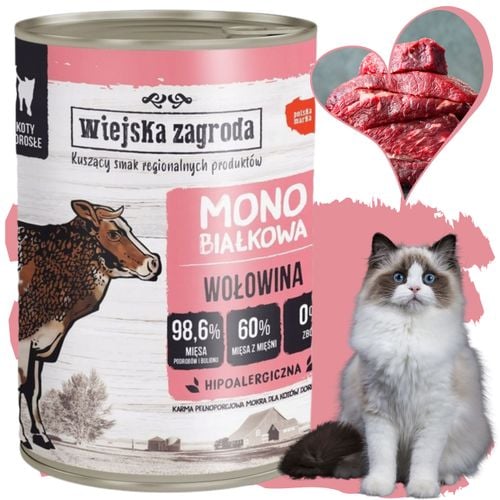 karma mokra dla kota monobiałkowa wołowina 400g wiejska zagroda na alergię na Arena.pl