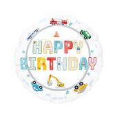 Balon foliowy Auta Happy Birthday okrągły, 45 cm