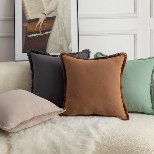 Zestaw 4 Szarych Poszewek Bawełnianych z Frędzlami Boho 65x65 cm na Sofę na Arena.pl