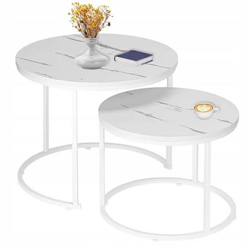 STOLIK KAWOWY OKRĄGŁY 2W1 BIAŁY MARMUR ZESTAW 2 STOLIKÓW KAWOWYCH na Arena.pl
