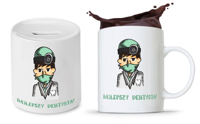 Zestaw Dla Dentysty Stomatologa Kubek + Skarbonka Z Nadrukiem Ze Zdjęciem zdjęcie 1