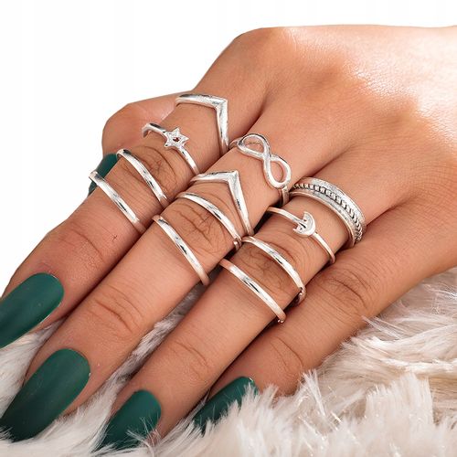 Srebrny ZESTAW PIERŚCIONKÓW RETRO PUNK BOHO 04 na Arena.pl