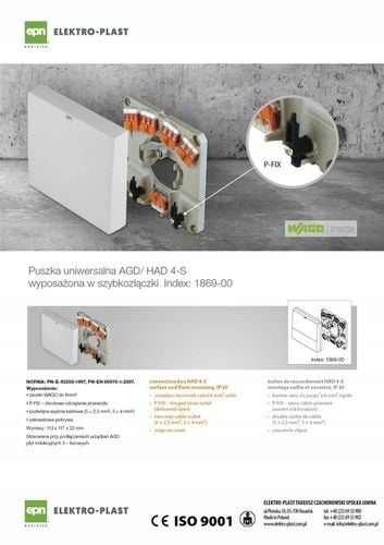 Puszka do podłączeń AGD do kuchenek HAD 4S zaciski WAGO 6mm2 3 fazy na Arena.pl