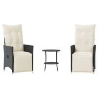 3-cz. zestaw mebli bistro z poduszkami, czarny, polirattan