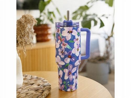 Kubek termiczny ze stali nierdzewnej 1200 ml ze słomką (Flower Dusk) na Arena.pl
