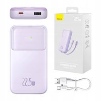 Powerbank z wyświetlaczem 10000mAh 22.5W + kabel USB-A / USB-C fioletowy