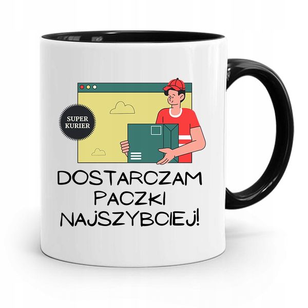 Kubek Czarny Dla Kuriera Dostarczam Najszybciej Z Nadrukiem Ze Zdjęciem zdjęcie 1
