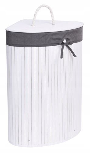 KOSZ POJEMNIK NA PRANIE BIELIZNĘ NAROŻNY BIAŁY BAMBUSOWY Z POKRYWĄ 60L na Arena.pl