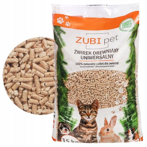 ZUBIPET Żwirek drewniany pellet jasny dla kota świnki królika 15kg natural na Arena.pl