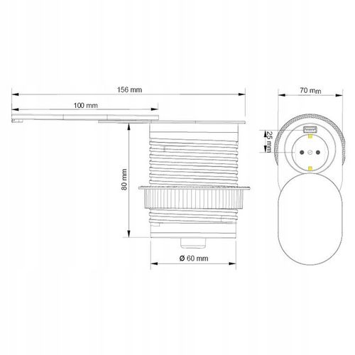 SLIDE BOX USB Gniazdo Meblowe wpuszczane w blat przesuwna pokrywa ALUMINIUM na Arena.pl