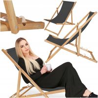 LEŻAK DREWNIANY OGRODOWY PLAŻOWY SKŁADANY GRAFITOWY TKANINA LEŻAKI PLAŻOWE